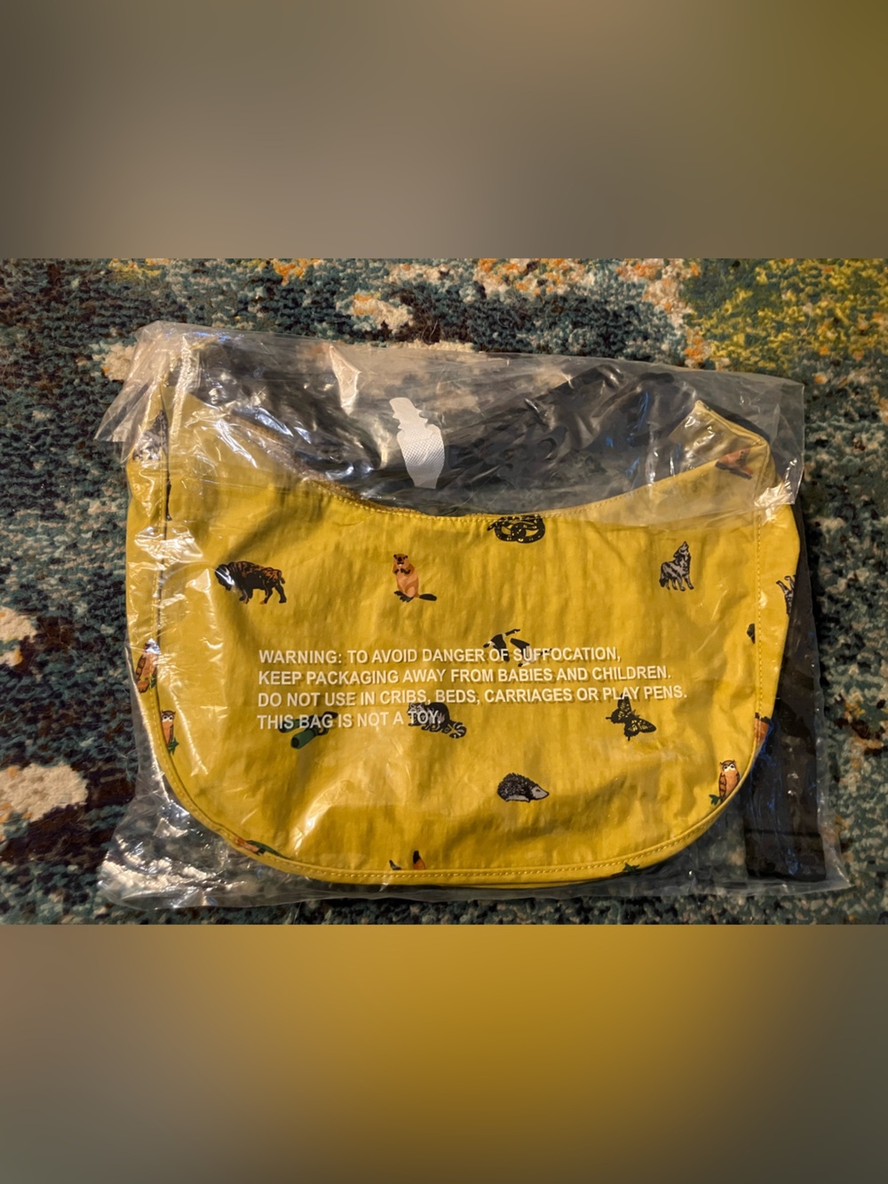NWT BAGGU Naturalist Club Mustard Nylon Crescent Bag